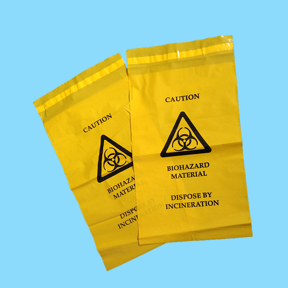 medical waste biohazard bags in yellow color