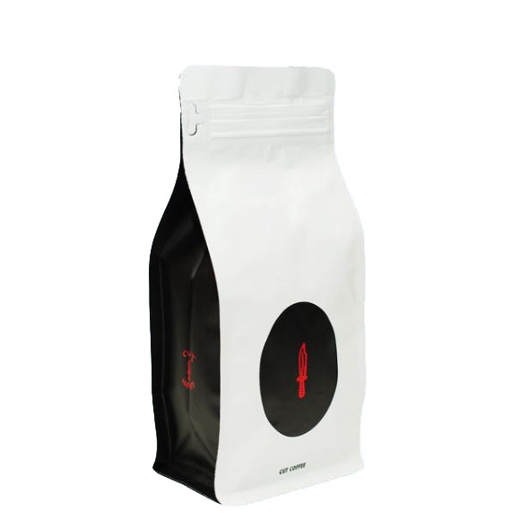 12 oz Resealable Matte White & Black Box Pouch Coffee Bag with valve 