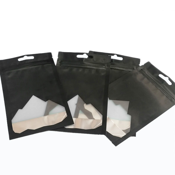 Black zipper lock mylar bags with clear see through window